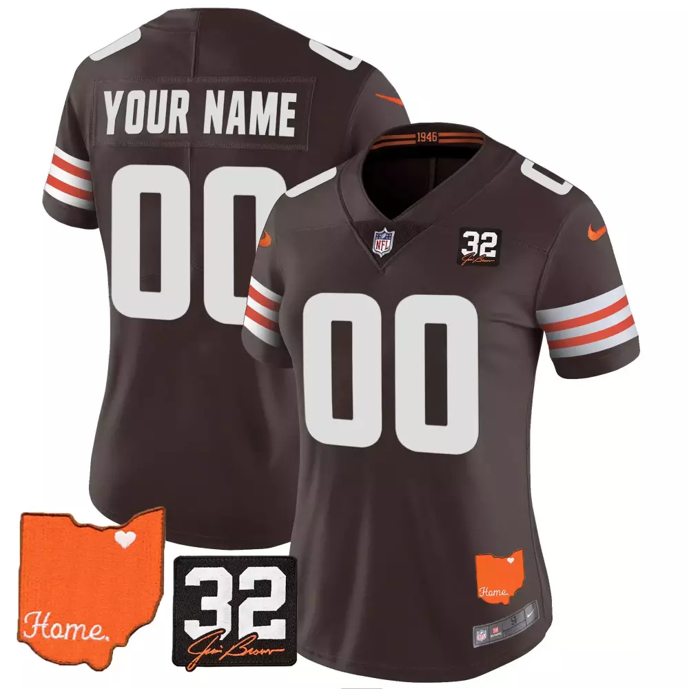 brown men mens cleveland browns 32 jim brown memorial home patch gold trim custom jersey all stitched