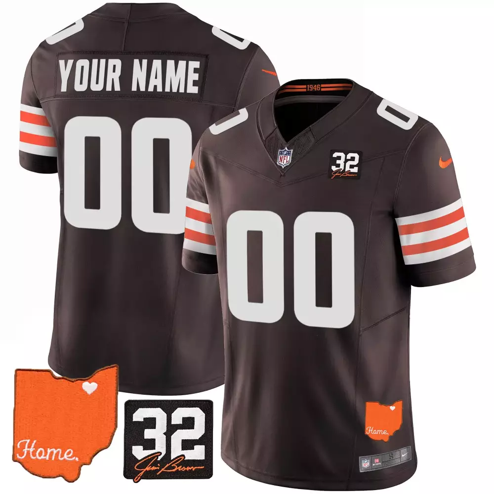 brown youth cleveland browns 32 jim brown memorial home patch custom jersey all stitched