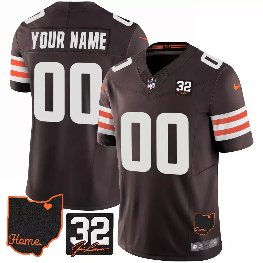 brown youth cleveland browns 32 jim brown memorial home patch custom jersey all stitched