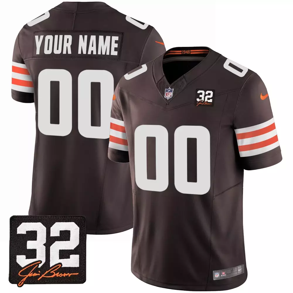 brown youth cleveland browns 32 jim brown memorial home patch custom jersey all stitched