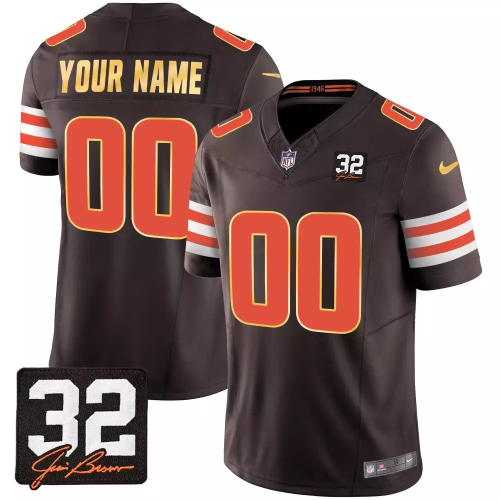 brown youth cleveland browns 32 jim brown memorial home patch custom jersey all stitched
