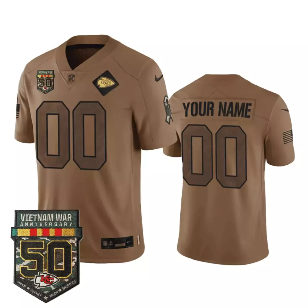 brown men kansas city chiefs super bowl lviii patch salute to service brown limited custom jersey all stitched