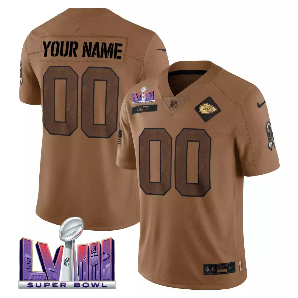 brown men kansas city chiefs super bowl lviii patch salute to service brown limited custom jersey all stitched