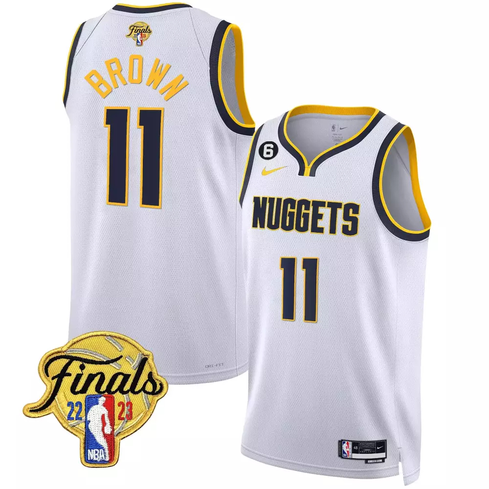 bruce brown association mens denver nuggets 2023 finals patch gold trim jersey all stitched