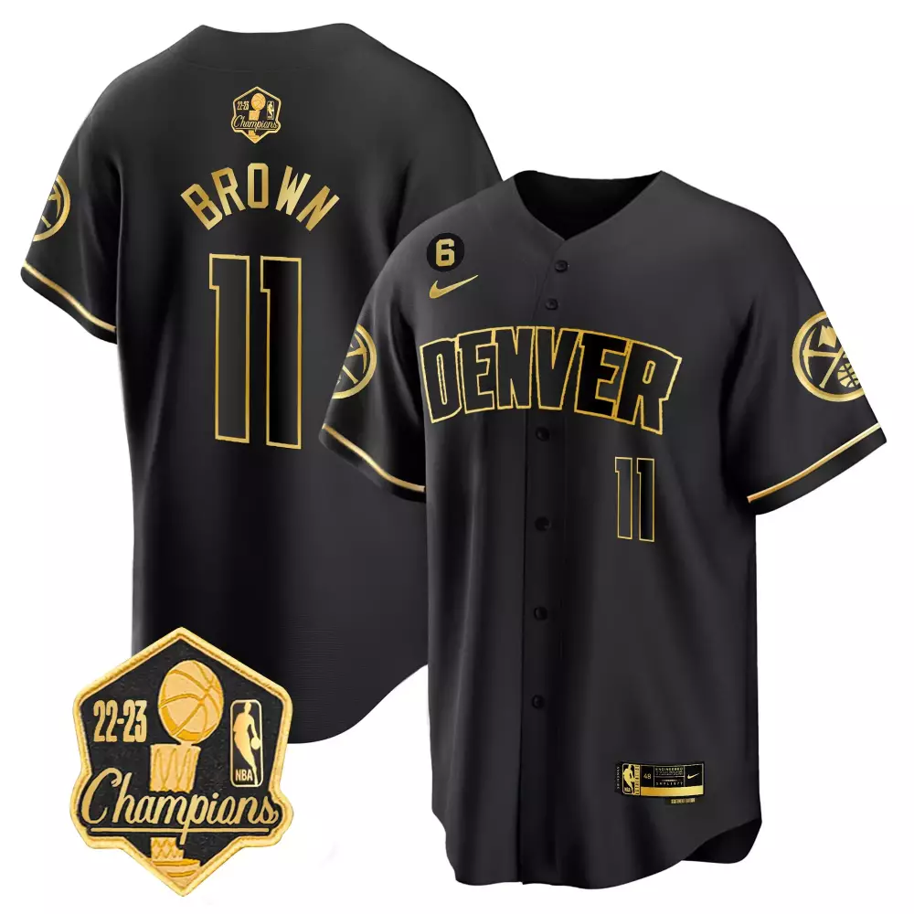 bruce brown black gold mens denver nuggets 2023 champions limited patch cool base jersey all stitched
