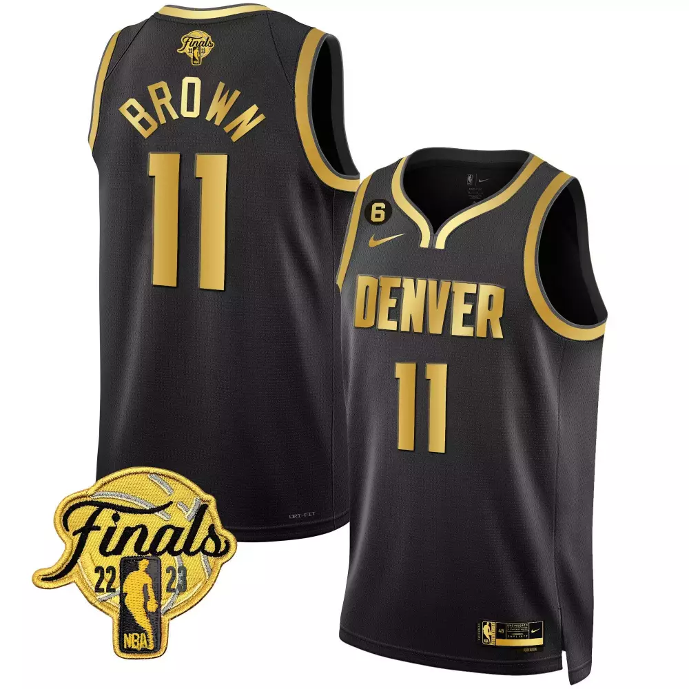 bruce brown black gold mens denver nuggets 2023 finals patch black white gold jersey all stitched