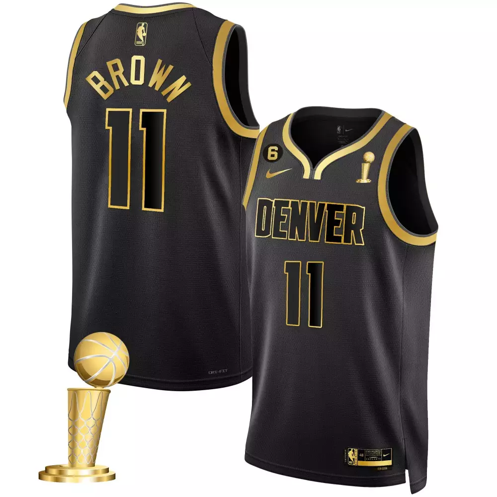 bruce brown black gold youths denver nuggets 2023 champions jersey collection all stitched