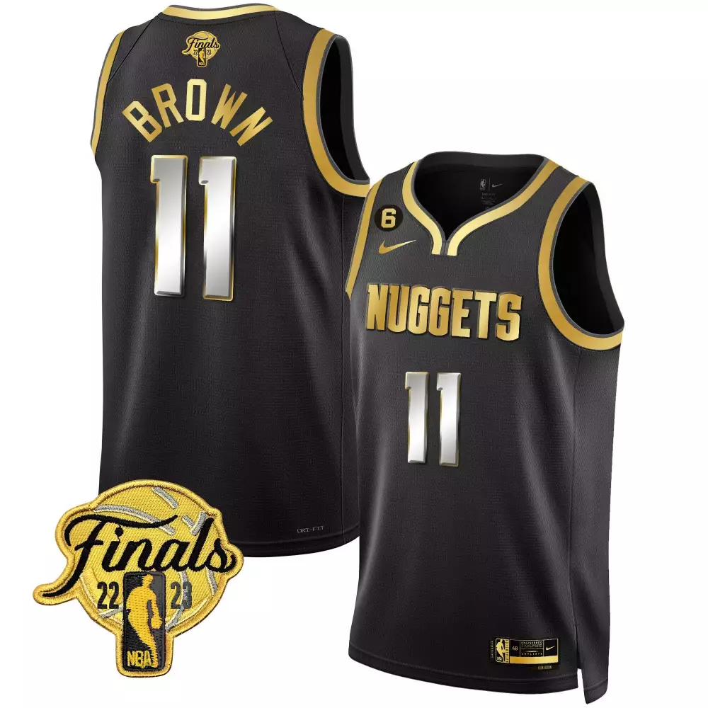 bruce brown black limited mens denver nuggets 2023 finals patch gold jersey all stitched
