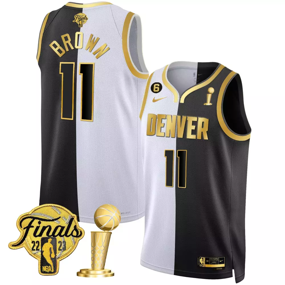 bruce brown split mens denver nuggets 2023 finals champions black white gold jersey all stitched