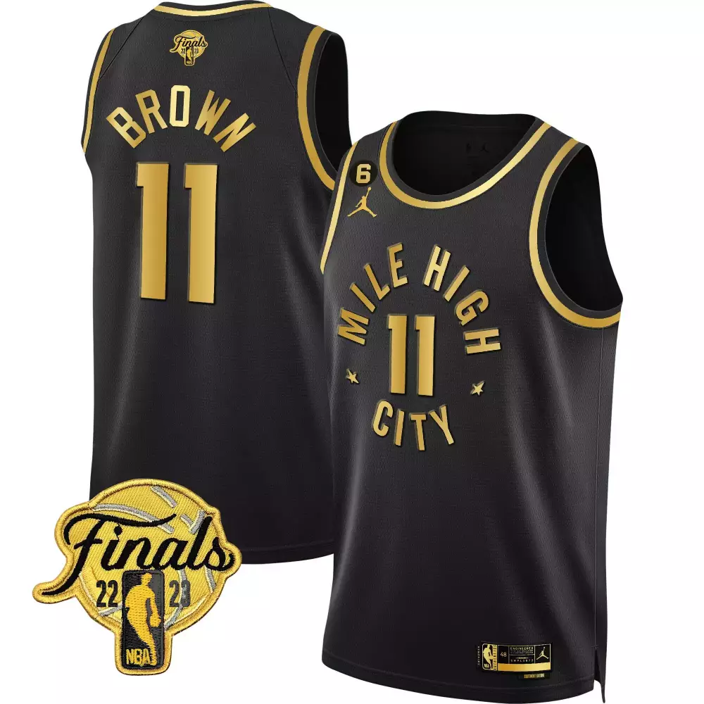 bruce brown statement black mens denver nuggets 2023 finals patch black white gold jersey all stitched