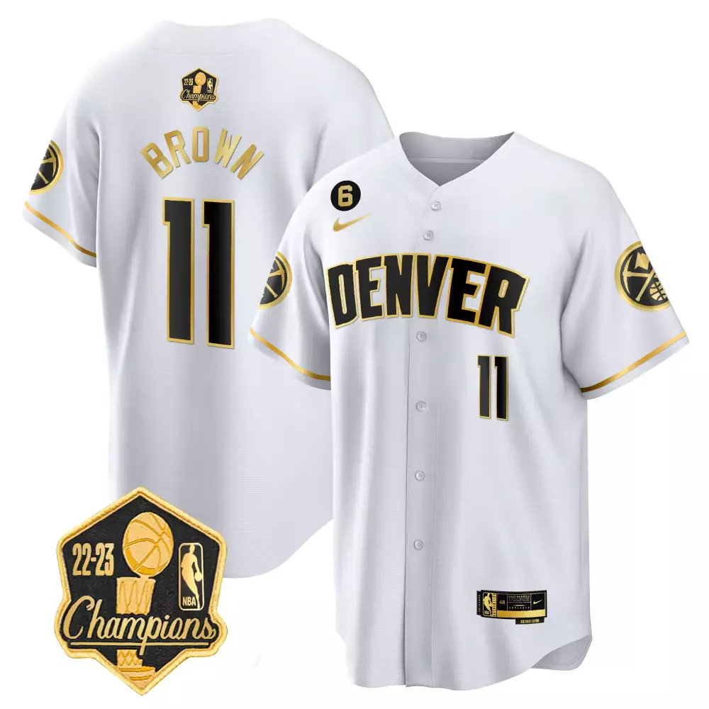 bruce brown white gold mens denver nuggets 2023 champions limited patch cool base jersey all stitched
