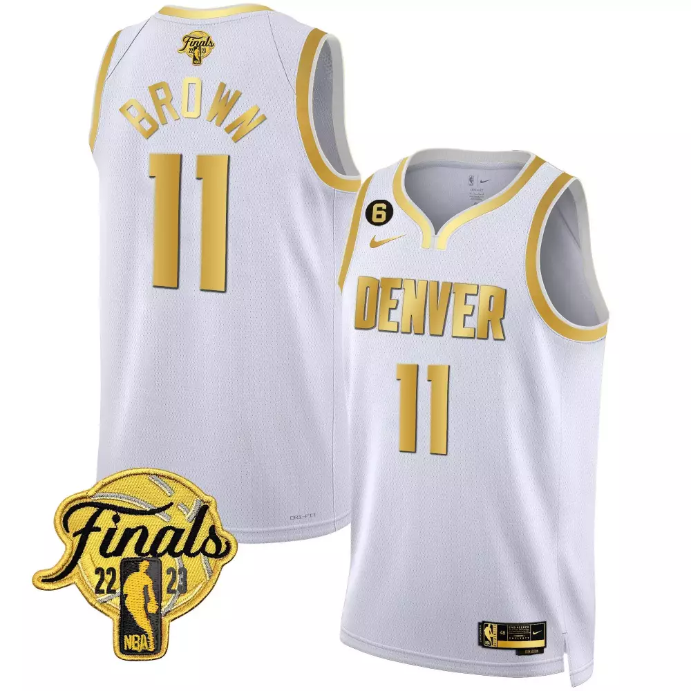 bruce brown white gold mens denver nuggets 2023 finals patch black white gold jersey all stitched