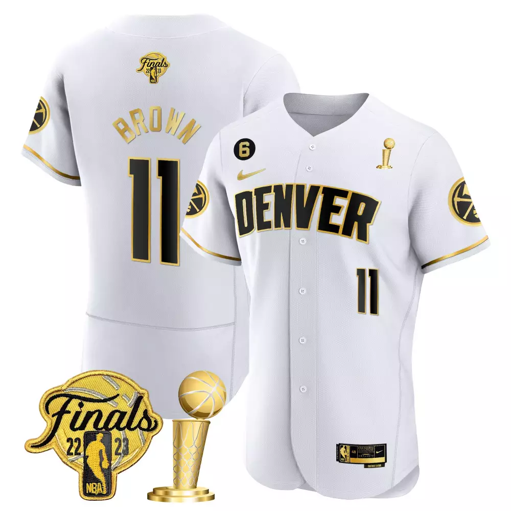bruce brown white gold youths denver nuggets 2023 finals champions flex base jersey all stitched
