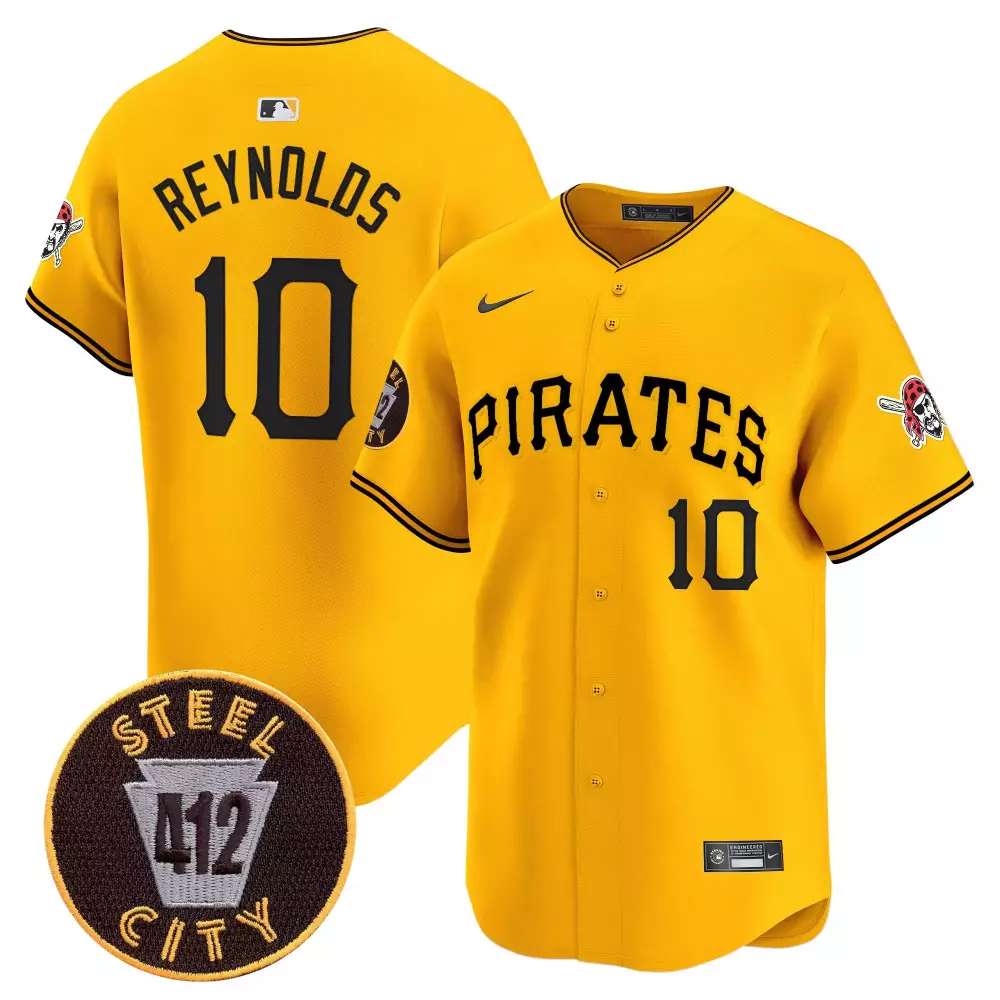 bryan reynolds gold mens pittsburgh pirates 412 patch vapor premier limited jersey v2 all stitched