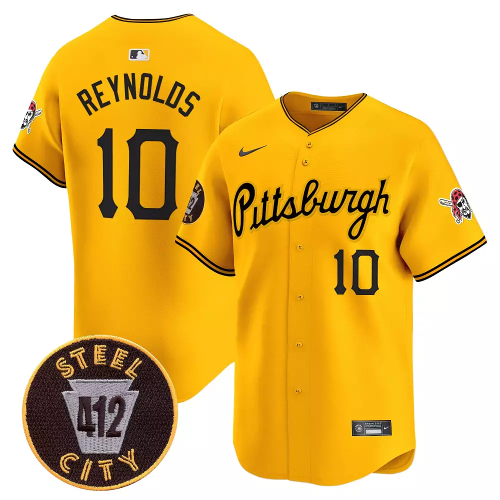 bryan reynolds gold mens pittsburgh pirates 412 patch vapor premier limited jersey v2 all stitched