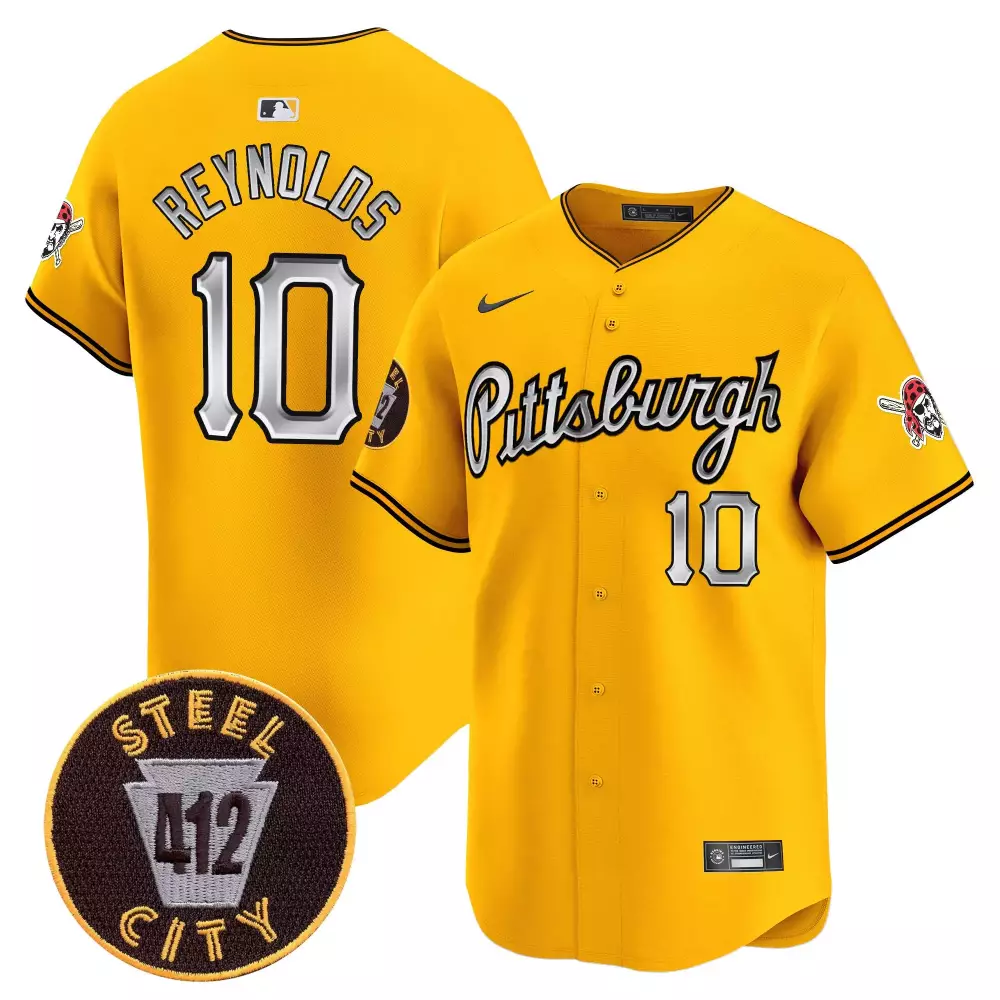 bryan reynolds gold mens pittsburgh pirates 412 patch vapor premier limited jersey v7 all stitched