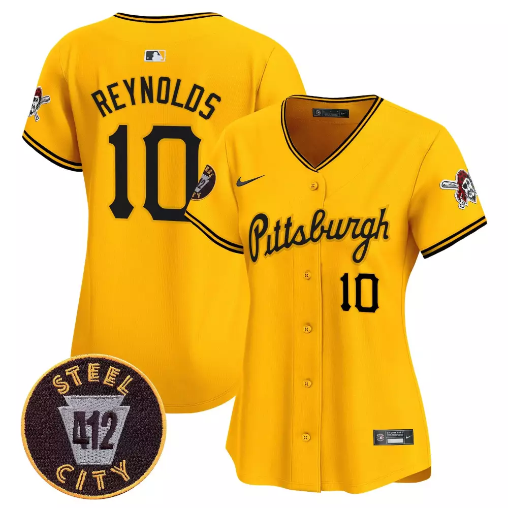 bryan reynolds gold womens pittsburgh pirates 412 patch vapor premier limited jersey v4 all stitched