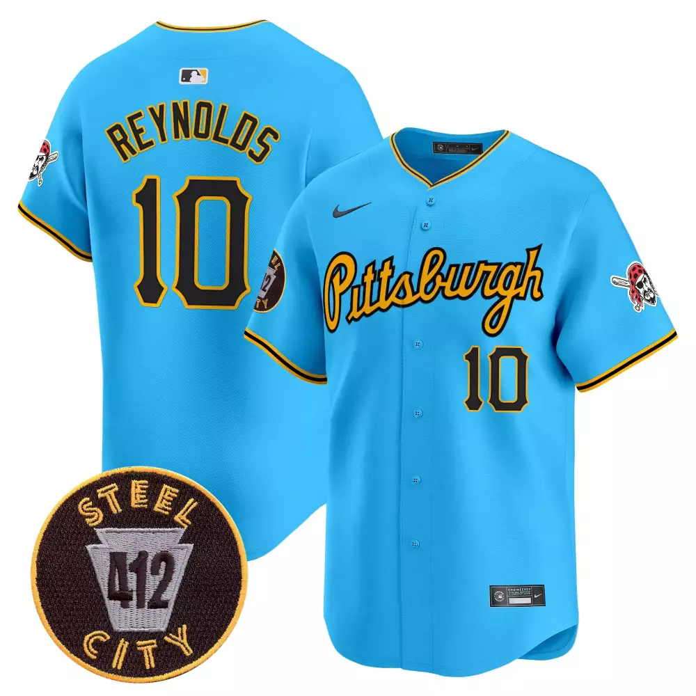 bryan reynolds light blue mens pittsburgh pirates 412 patch vapor premier limited jersey v3 all stitched