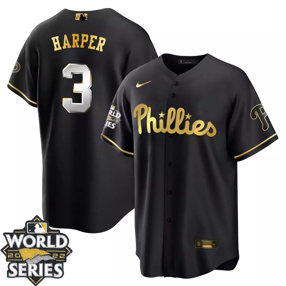 Bryce Harper Cool Black Phillies Gold 2022 World Series Jersey | Limited Edition All Stitched for Men, Women & Youth