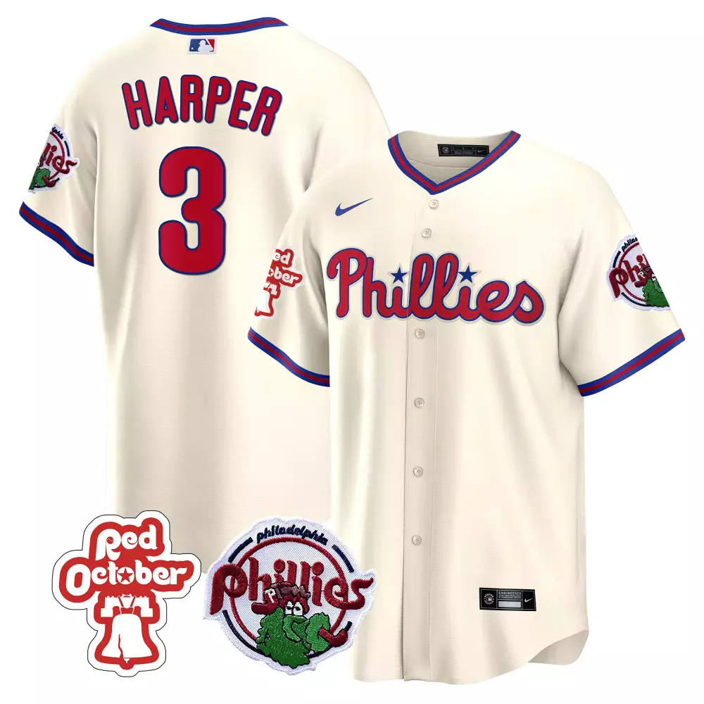 bryce harper cream mens philadelphia phillies phillie phanatic patch cool base jersey all stitched