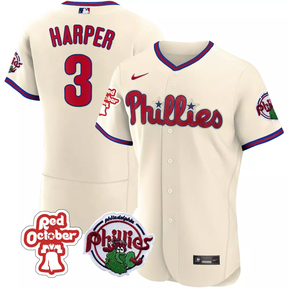 bryce harper cream mens philadelphia phillies phillie phanatic patch cool base jersey all stitched