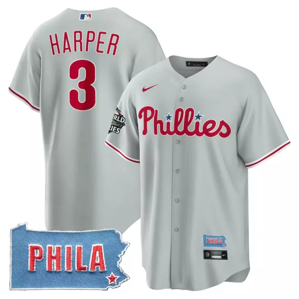 bryce harper flex white youths philadelphia phillies gold 2022 world series jersey limited all stitched