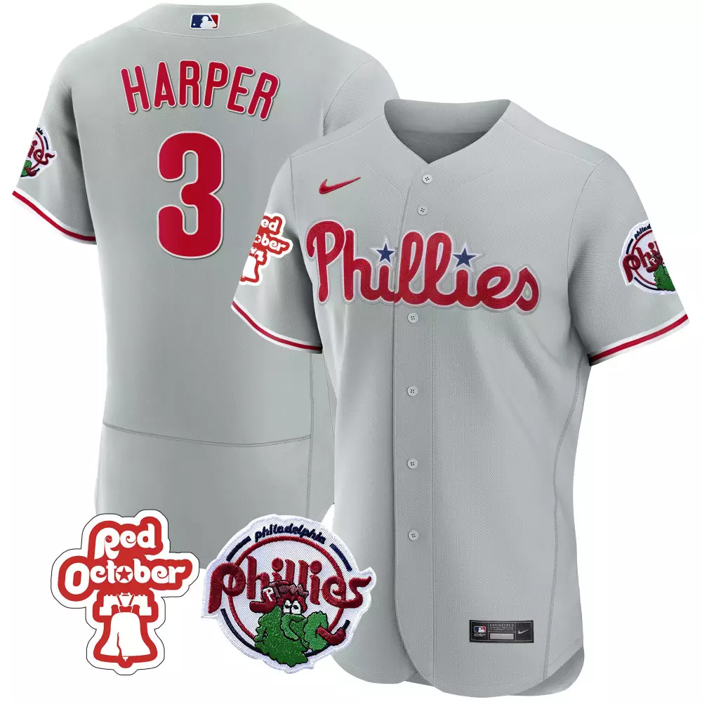 bryce harper gray mens philadelphia phillies red october patch cool base jersey all stitched