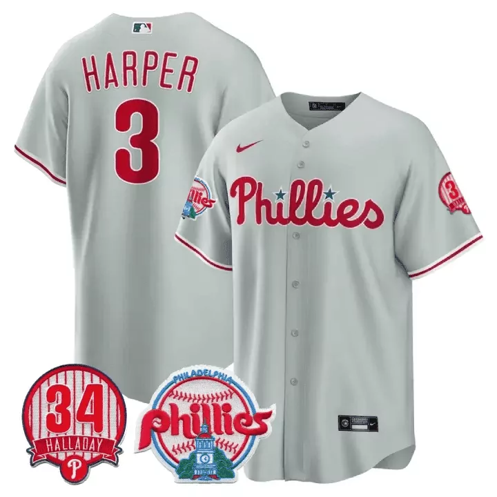 bryce harper gray mens philadelphia phillies red october patch cool base jersey all stitched