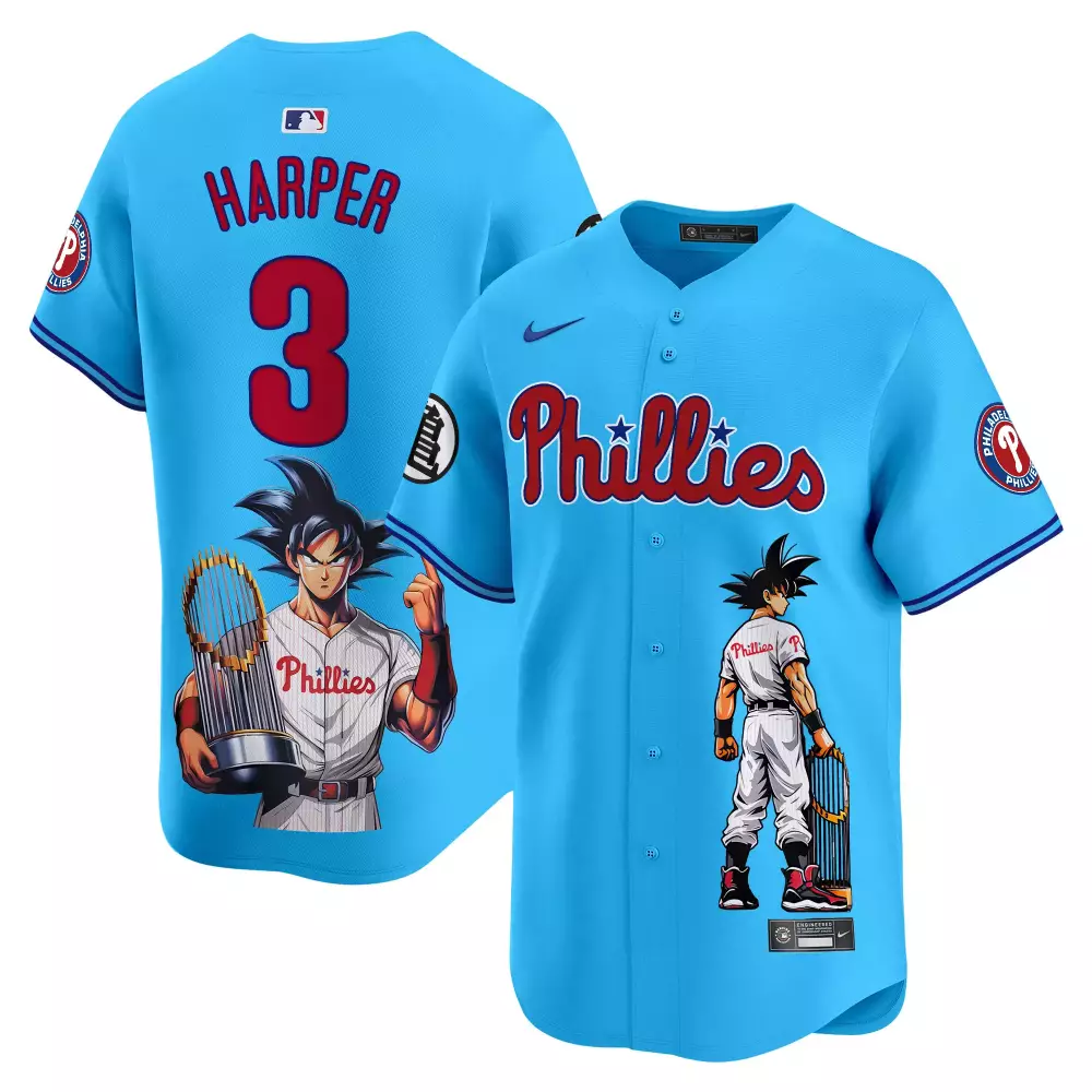 Bryce Harper Light Blue Phillies Dragon Ball Goku Jersey | Vapor Premier Limited Edition | Fan Gear for Men, Women & Youth