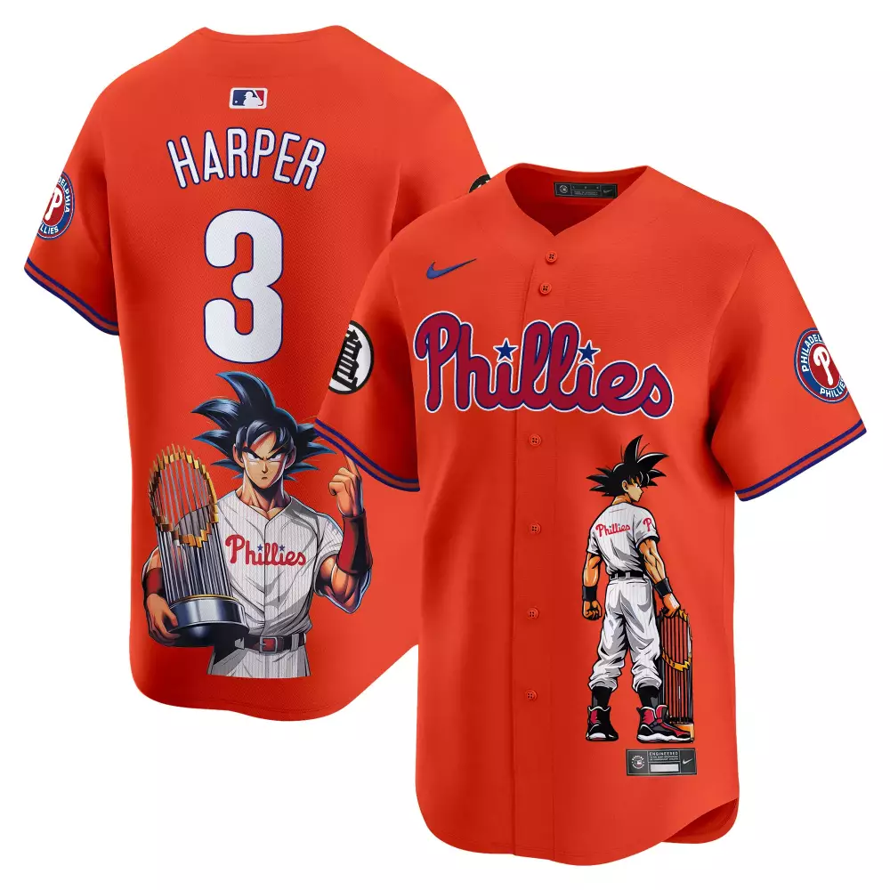 Bryce Harper Orange Men's Philadelphia Phillies Dragon Ball Son Goku Vapor Premier Limited Jersey | Printed Fan Gear | For Men