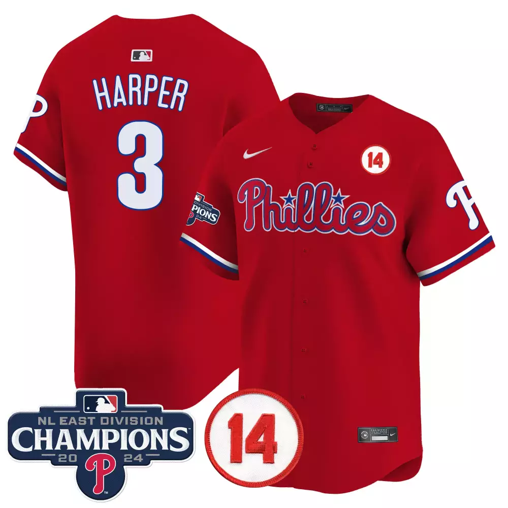 Bryce Harper Phillies 2024 NL East Division Champions Pete Rose Patch Vapor Premier Jersey | Red | Limited Edition Fan Gear | For Men, Women & Youth