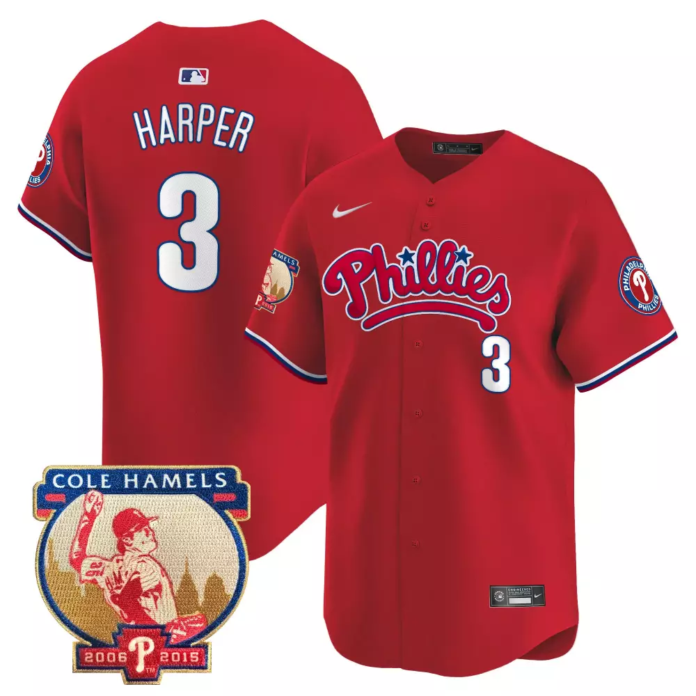 Bryce Harper Phillies Cole Hamels Patch Vapor Premier Jersey | Red | Limited Edition Fan Gear | For Men, Women & Youth