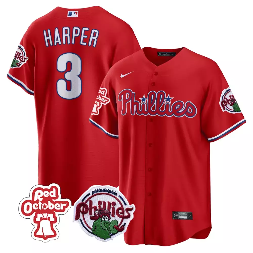 Bryce Harper Phillies Red October Patch Jersey | Red | Limited Edition Fan Gear | For Men, Women & Youth