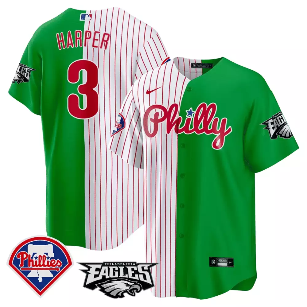 bryce harper red green mens split phillies philadelphia eagles cool base jersey all stitched