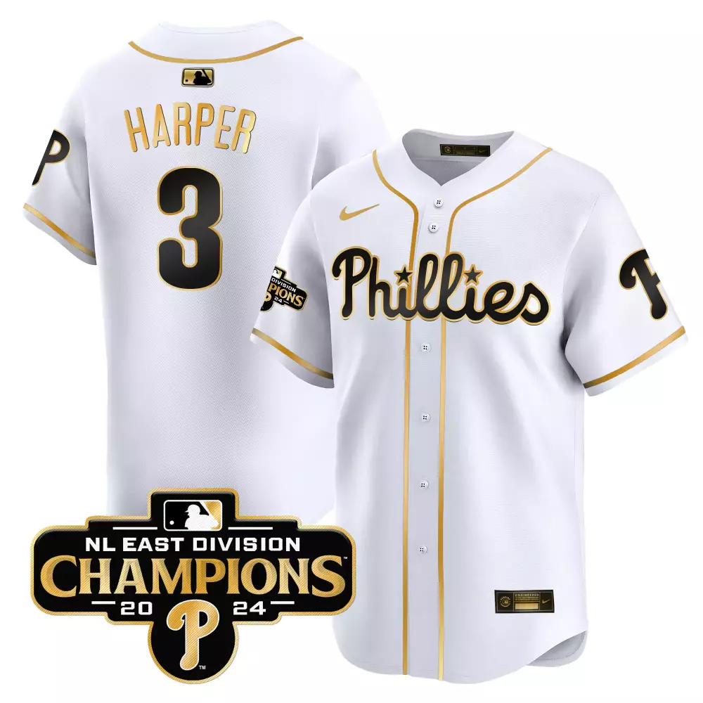 Bryce Harper Phillies 2024 NL East Division Champions Jersey | White Gold Vapor Premier | Limited Edition Fan Gear for Men, Women & Youth
