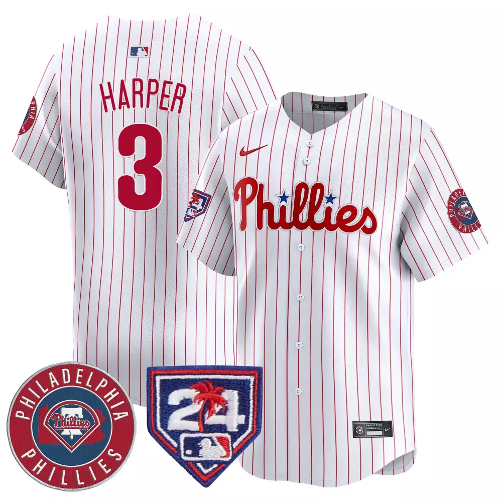 Bryce Harper Phillies 2024 Spring Training Patch Jersey V2 | White Gold Vapor Premier | Limited Edition Fan Gear for Men, Women & Youth
