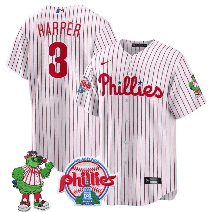 bryce harper white mens philadelphia phillies phillie phanatic patch cool base jersey all stitched