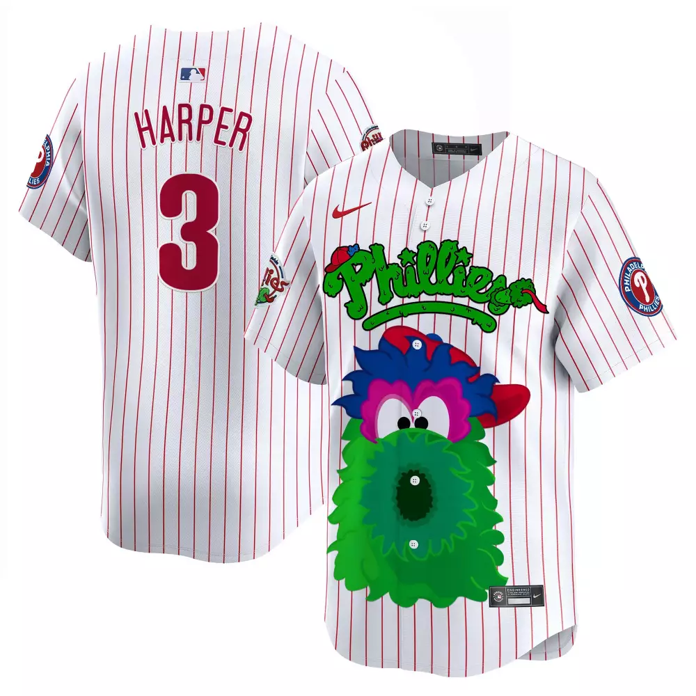 bryce harper white pinstripe unisex philadelphia phillies phanatic patch vapor premier limited jersey v3 all stitched