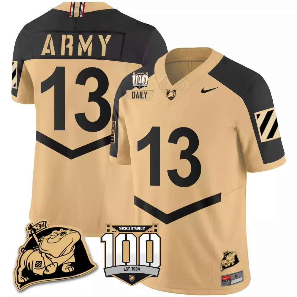 bryson daily black mens army black knights rocky the bulldog patch jersey all stitched