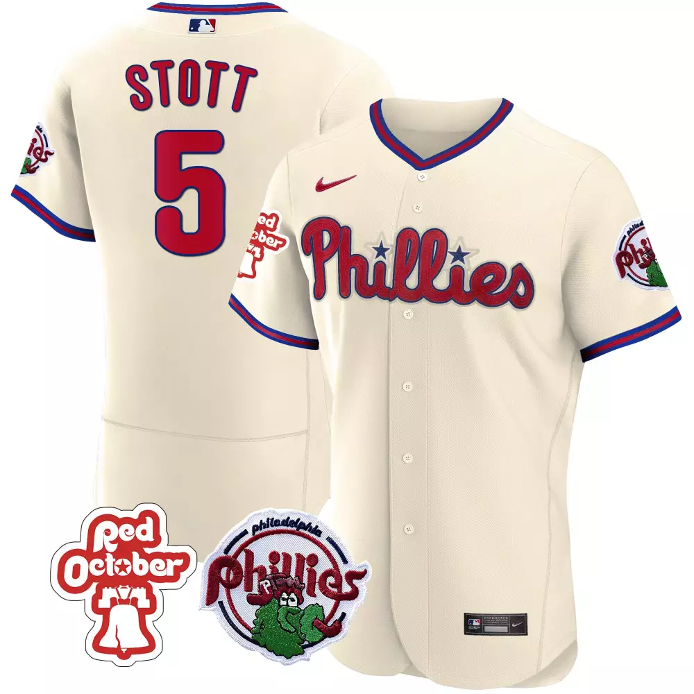 Bryson Stott Philadelphia Phillies Red October Patch Flex Base Cream Jersey | All Stitched | For Men, Women & Youth
