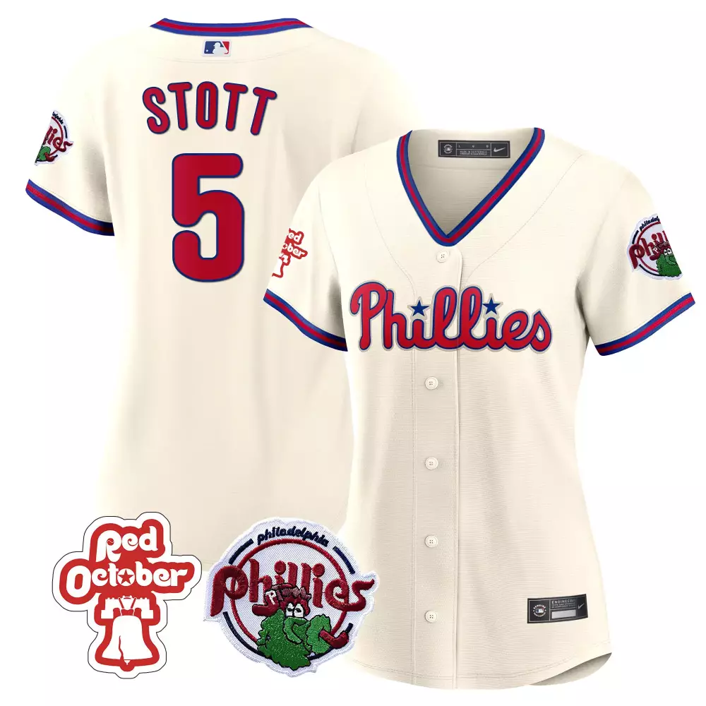 Bryson Stott Philadelphia Phillies Red October Patch Flex Base Cream Jersey | All Stitched | For Men, Women & Youth