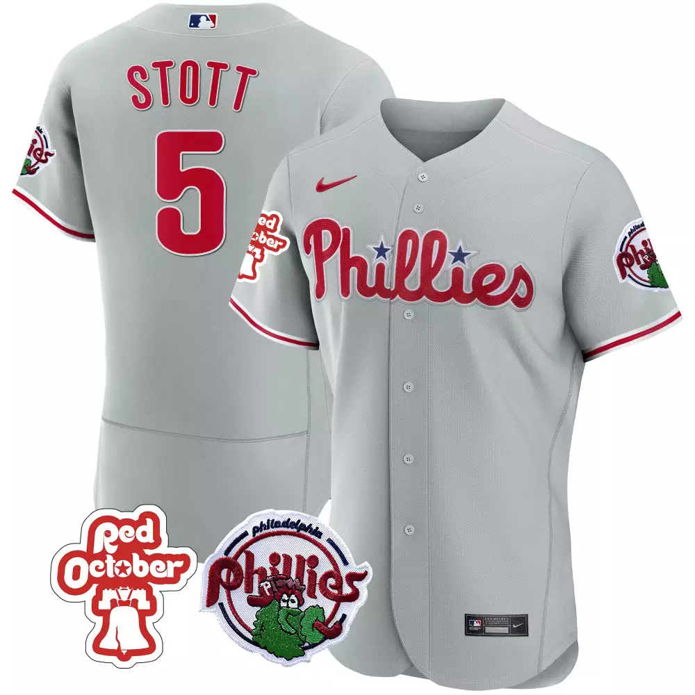 bryson stott gray mens philadelphia phillies red october patch flex base jersey all stitched