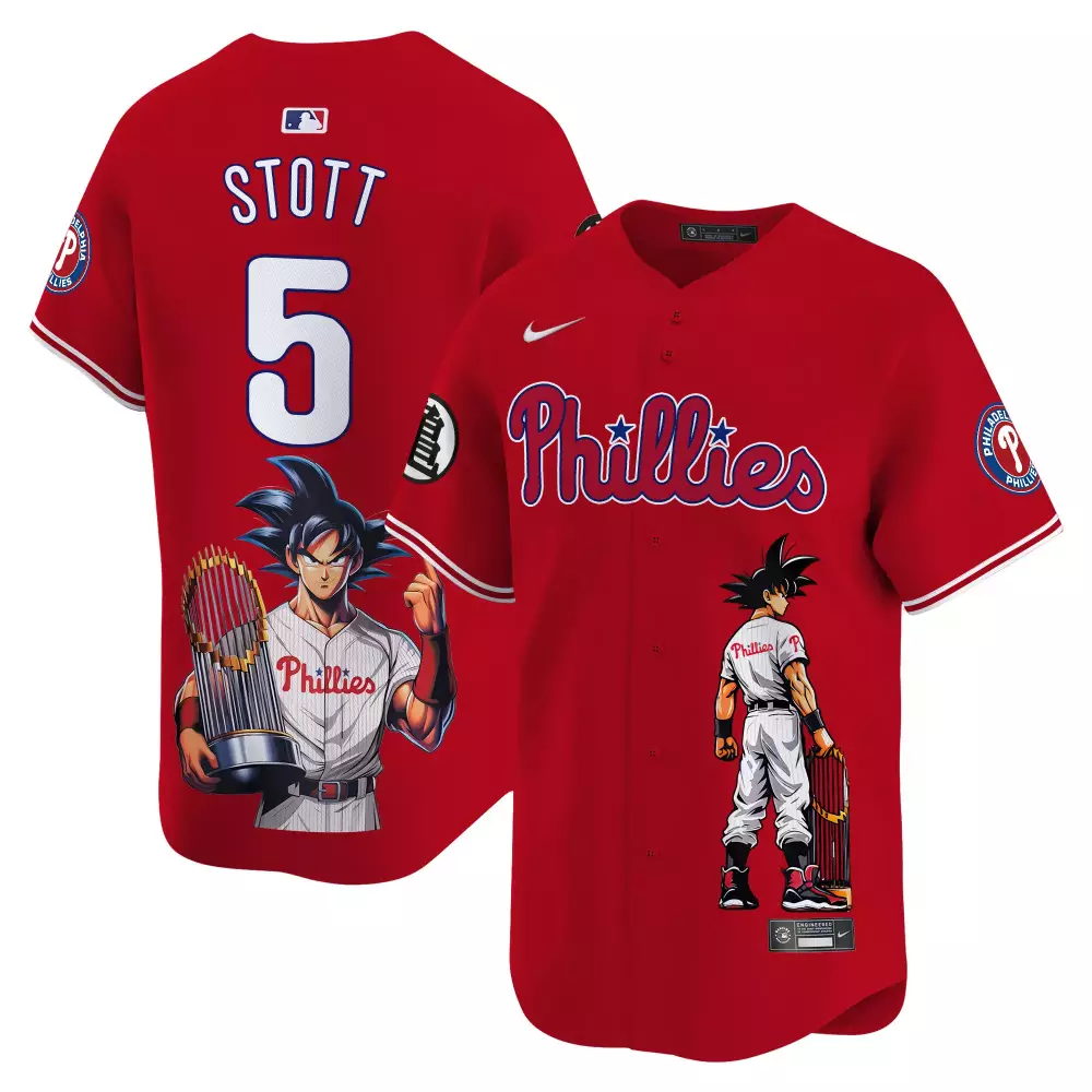 bryson stott red mens philadelphia phillies dragon ball son goku vapor premier limited jersey printed