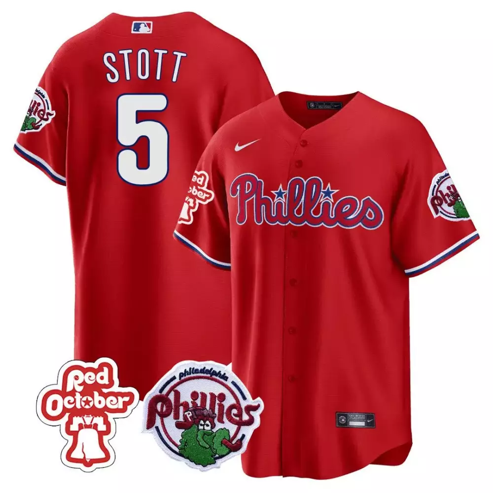 bryson stott red mens philadelphia phillies red october patch jersey