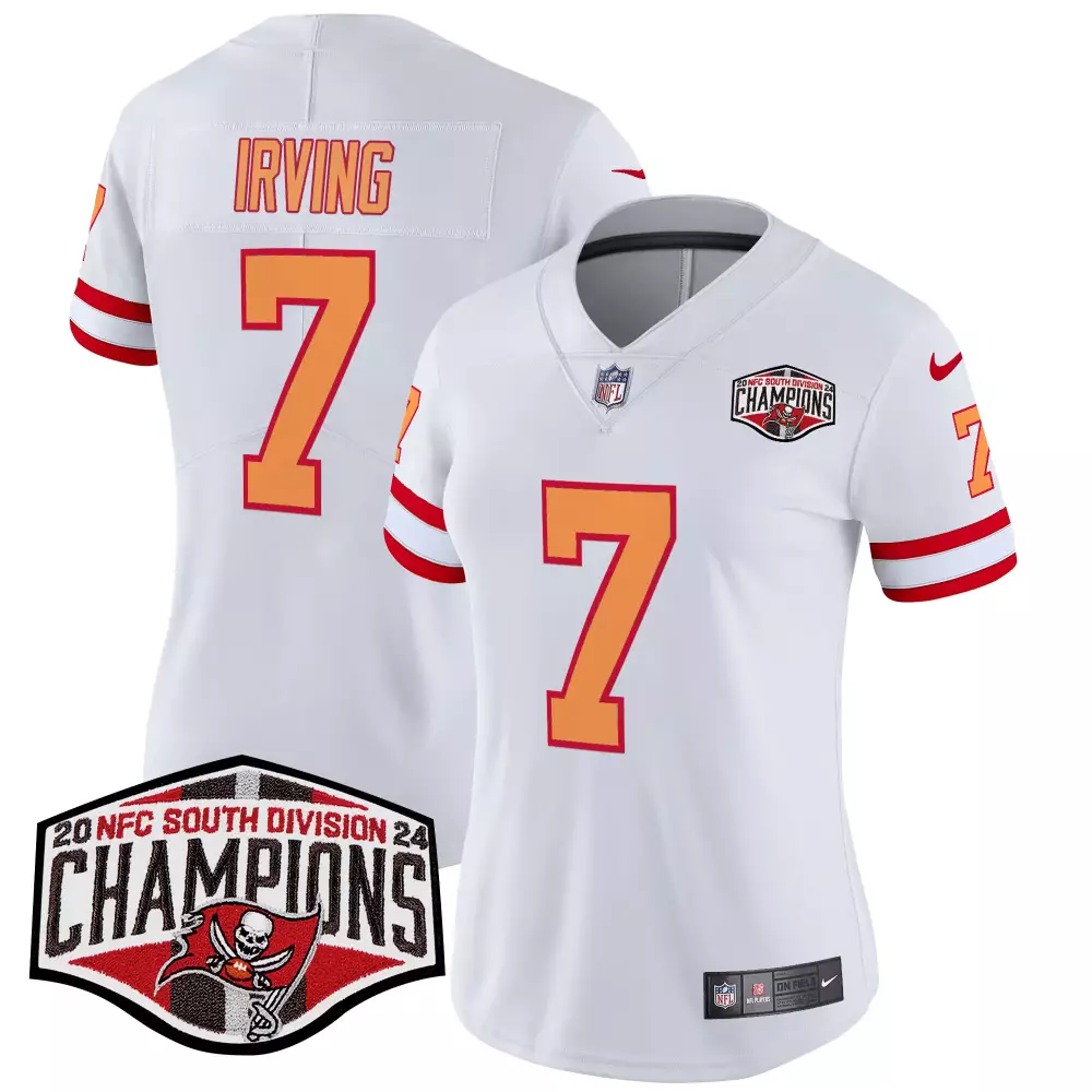 bucky irving white womens tampa bay buccaneers creamsicle 2024 nfc south division champions patch vapor limited jersey a