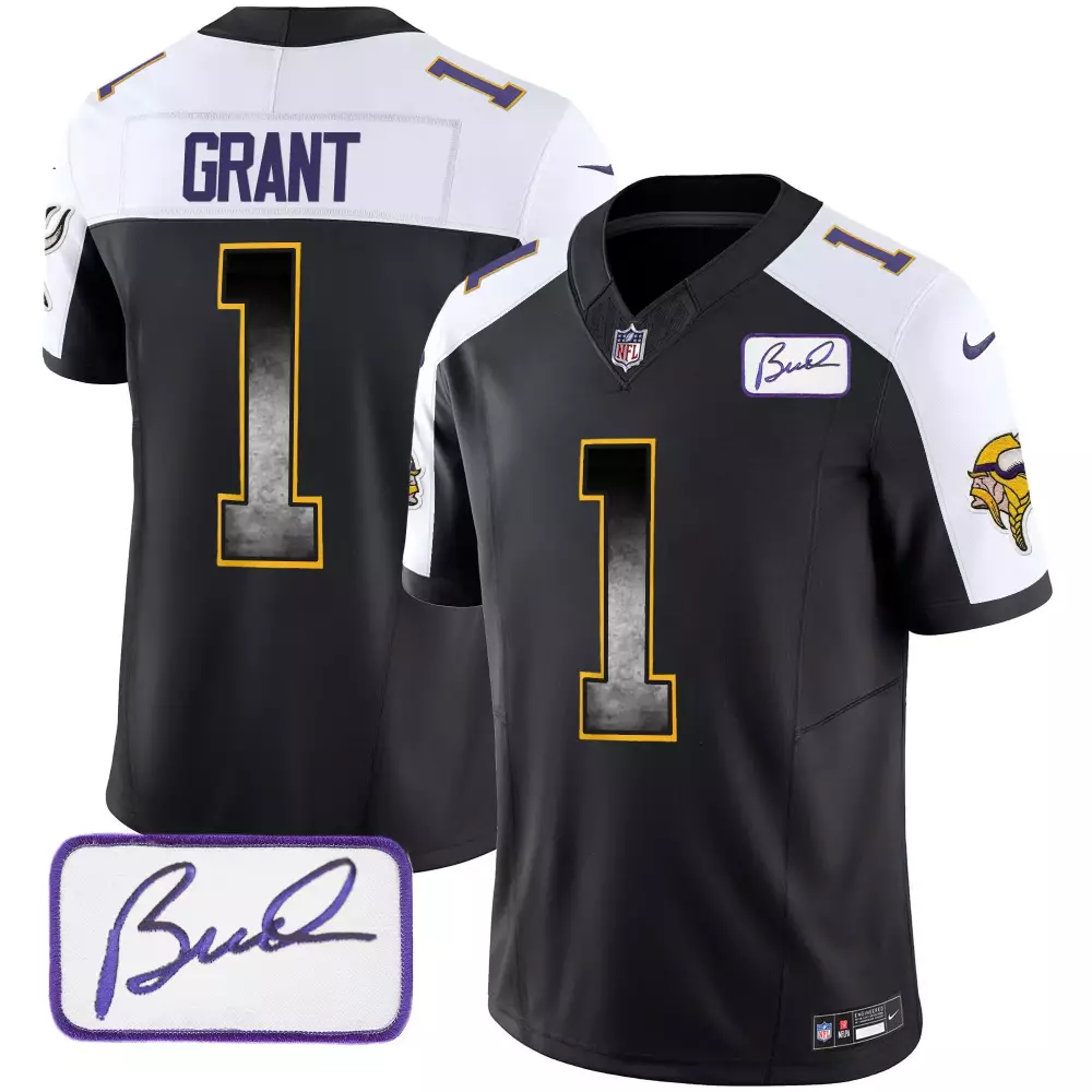 bud grant black alternate mens minnesota vikings bud grant patch arch smoke vapor jersey all stitched
