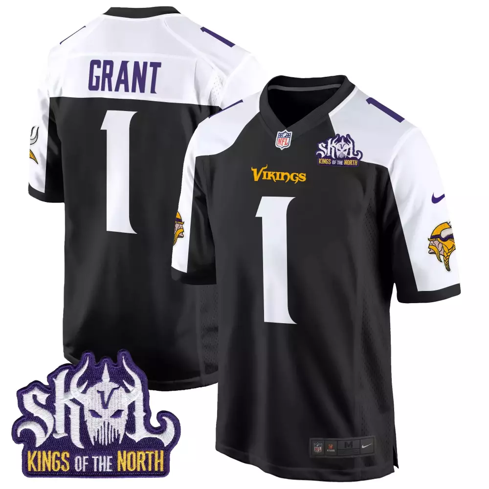 bud grant black alternate mens minnesota vikings king of the north patch game jersey all stitched