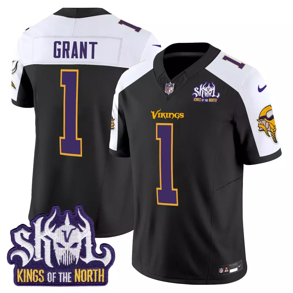 bud grant black alternate mens minnesota vikings king of the north patch game jersey all stitched