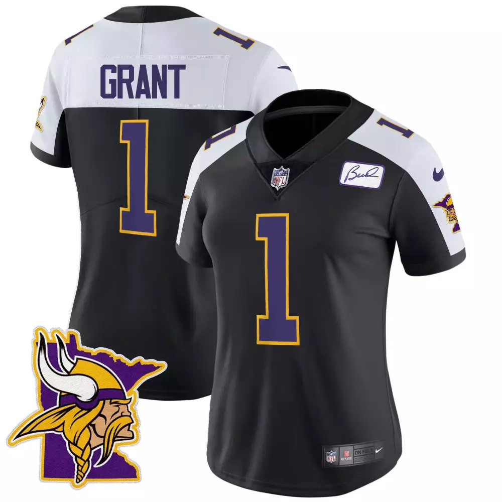 bud grant black alternate womens minnesota vikings bud grant patch classic limited jersey v5 all stitched