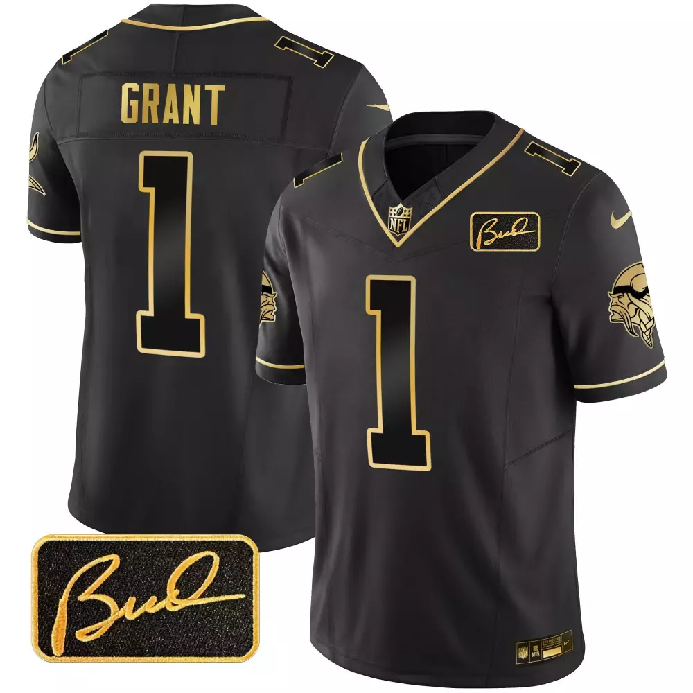 bud grant black gold mens minnesota vikings bud grant patch gold limited jersey v2 all stitched